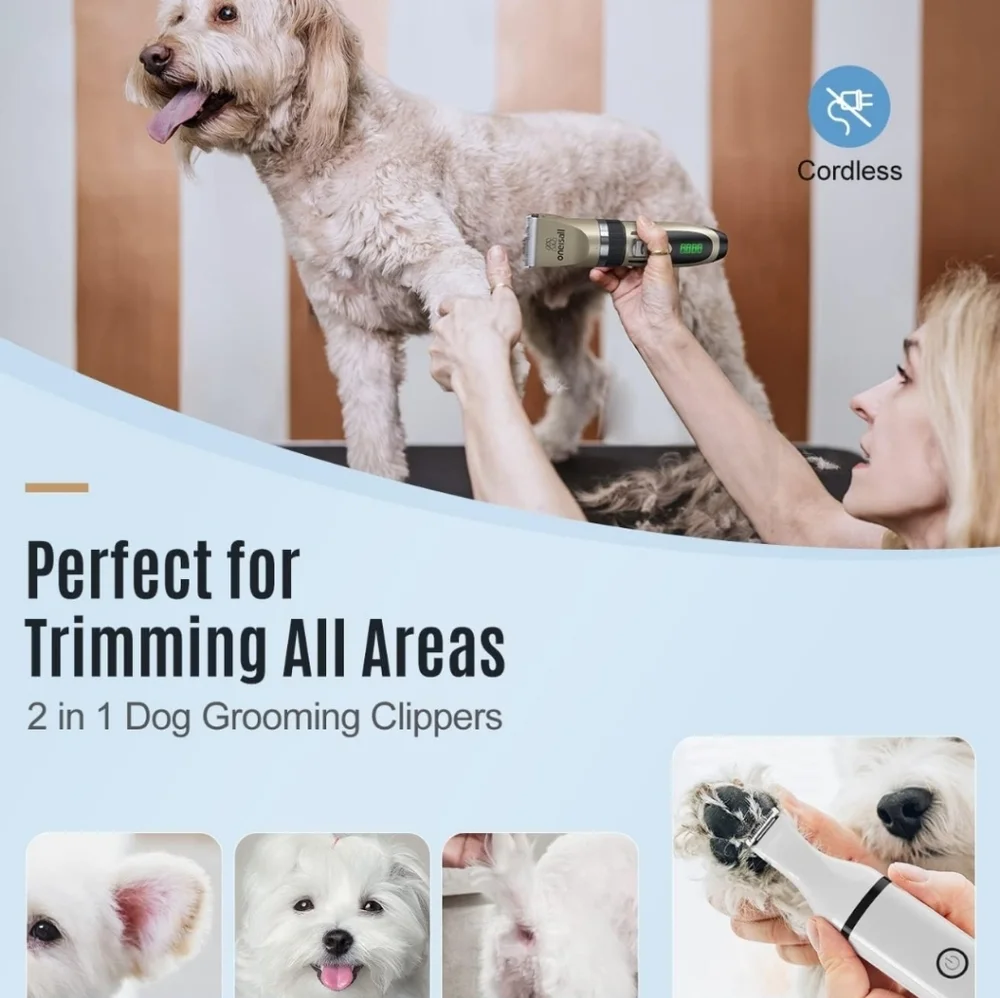 Dog Clippers and Dog Paw Trimmer Kit 2 in 1 Low Noise Cordless